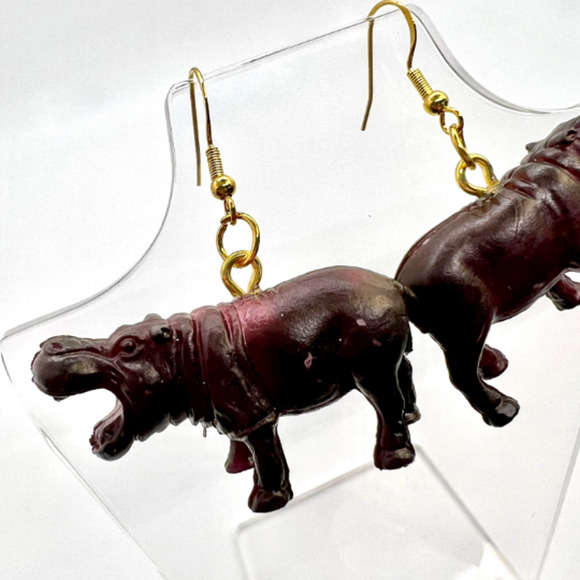 Hippo Earrings - Animal Earrings - Zoo Earrings - Teacher Earrings - Picture 6 of 9